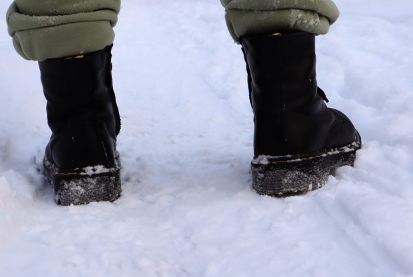 Winter boots in snow