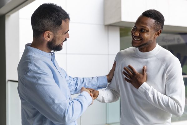 two people interacting closely