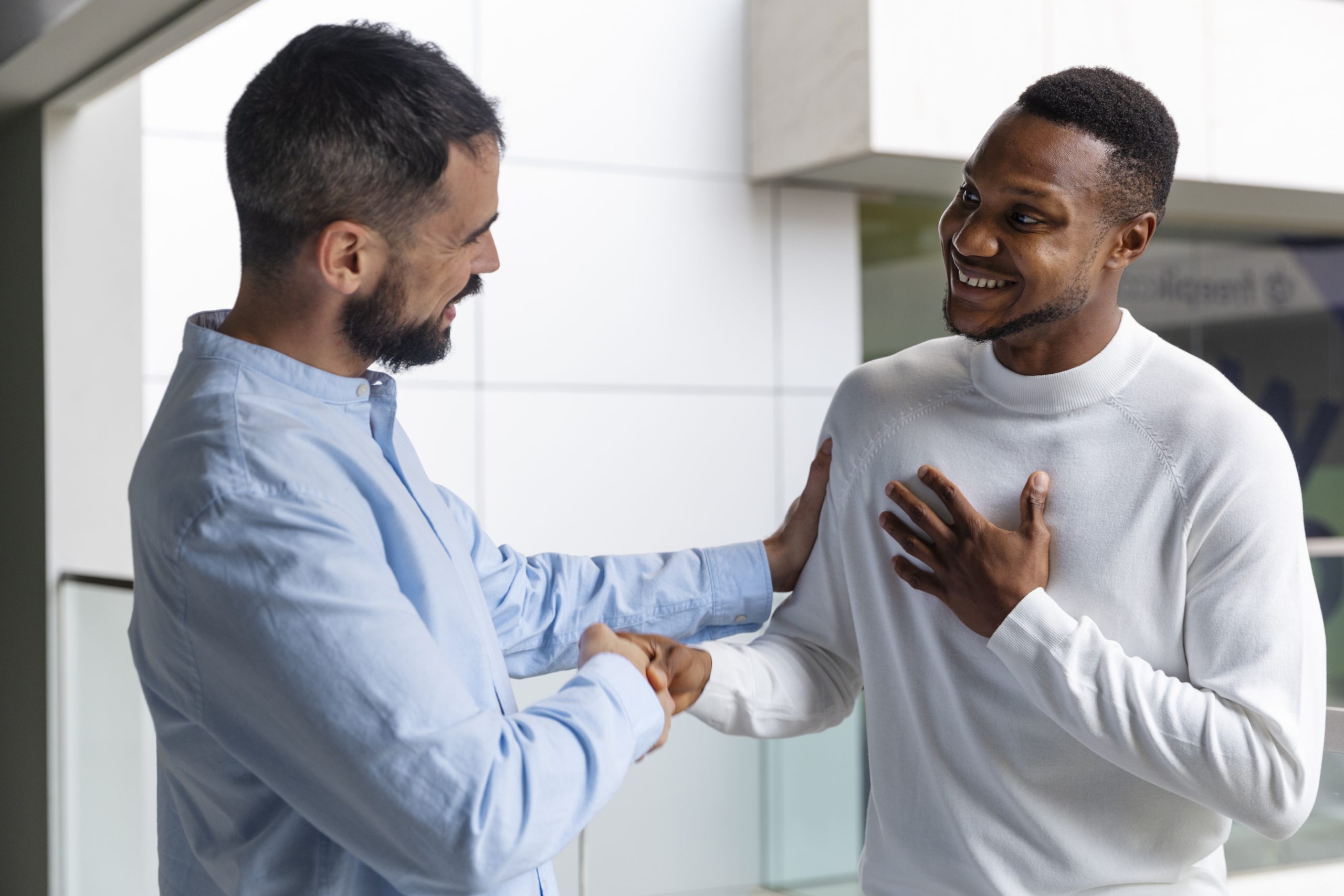 two people interacting closely