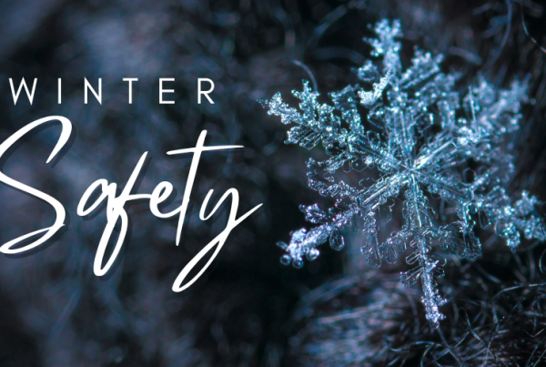 Banner with close up of a snowflake and text: Winter Safety