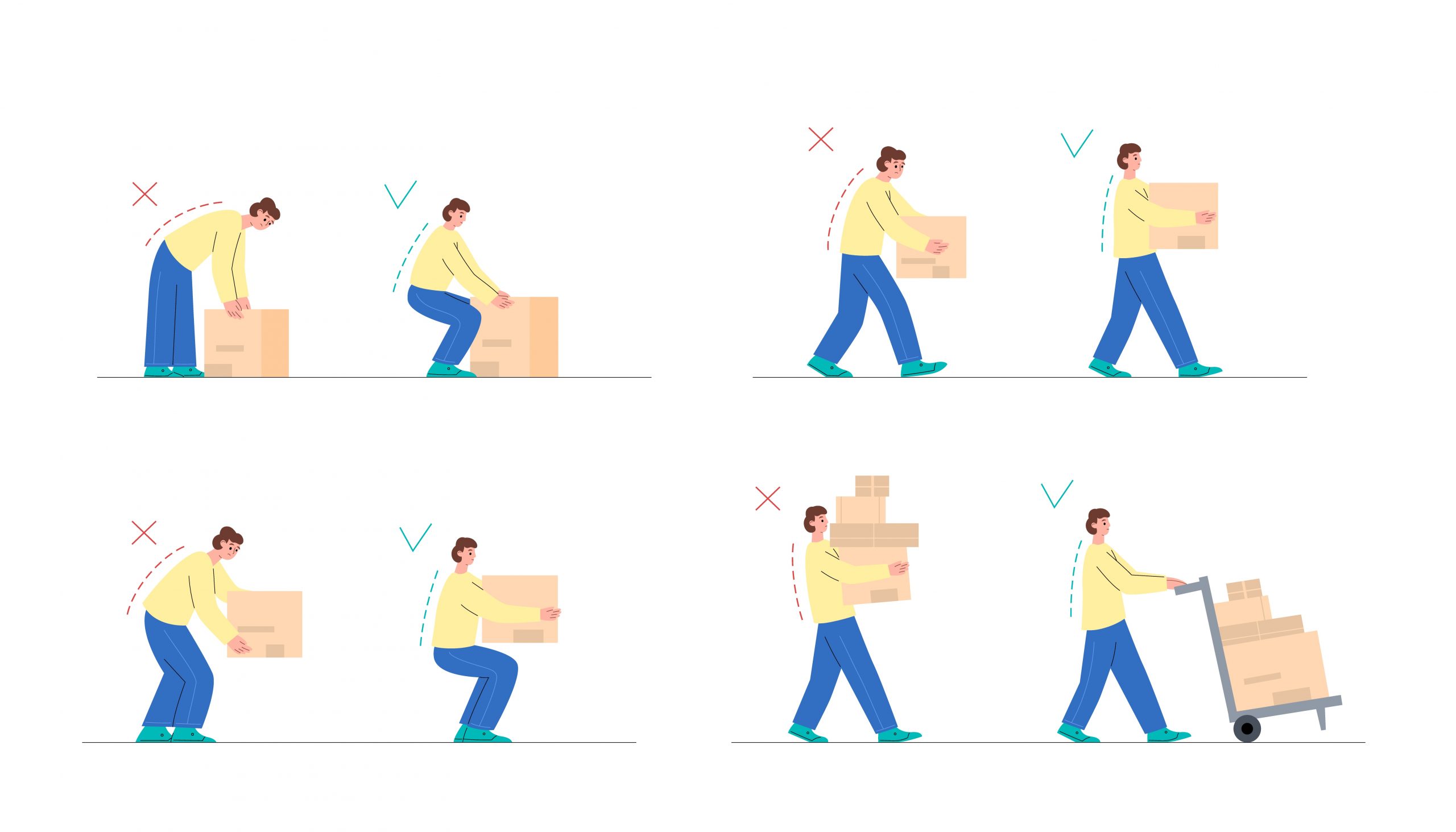 vector illustration of correct lifting postures