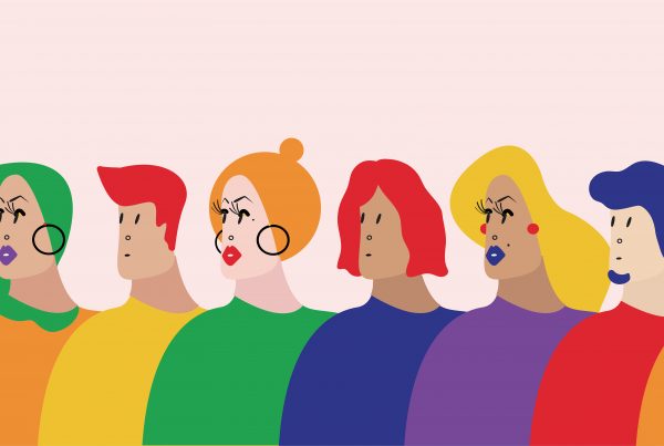 brightly coloured vector illustration of people of different genders