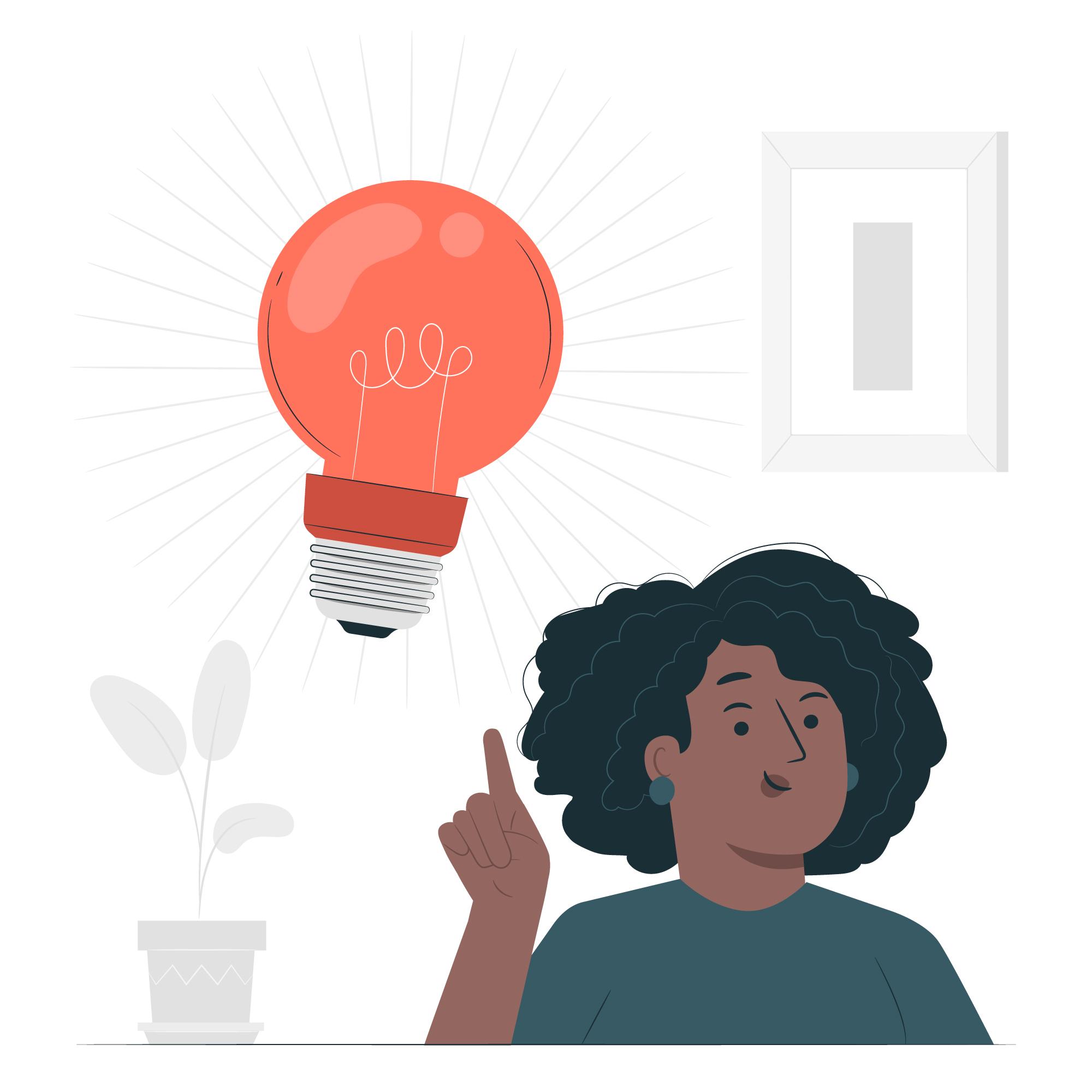 vector illustration of a person pointing to a giant light bulb