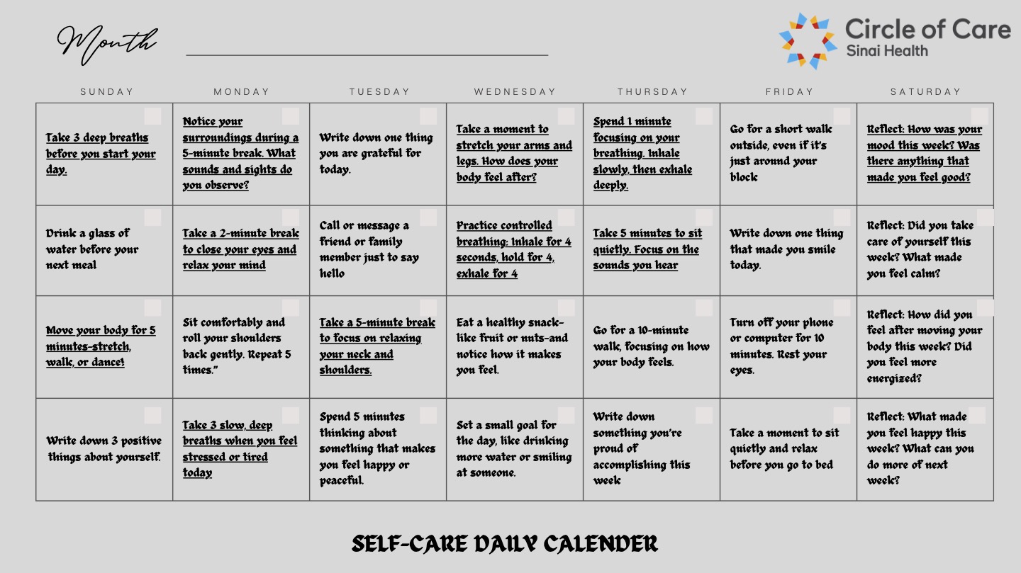 self-care calendar