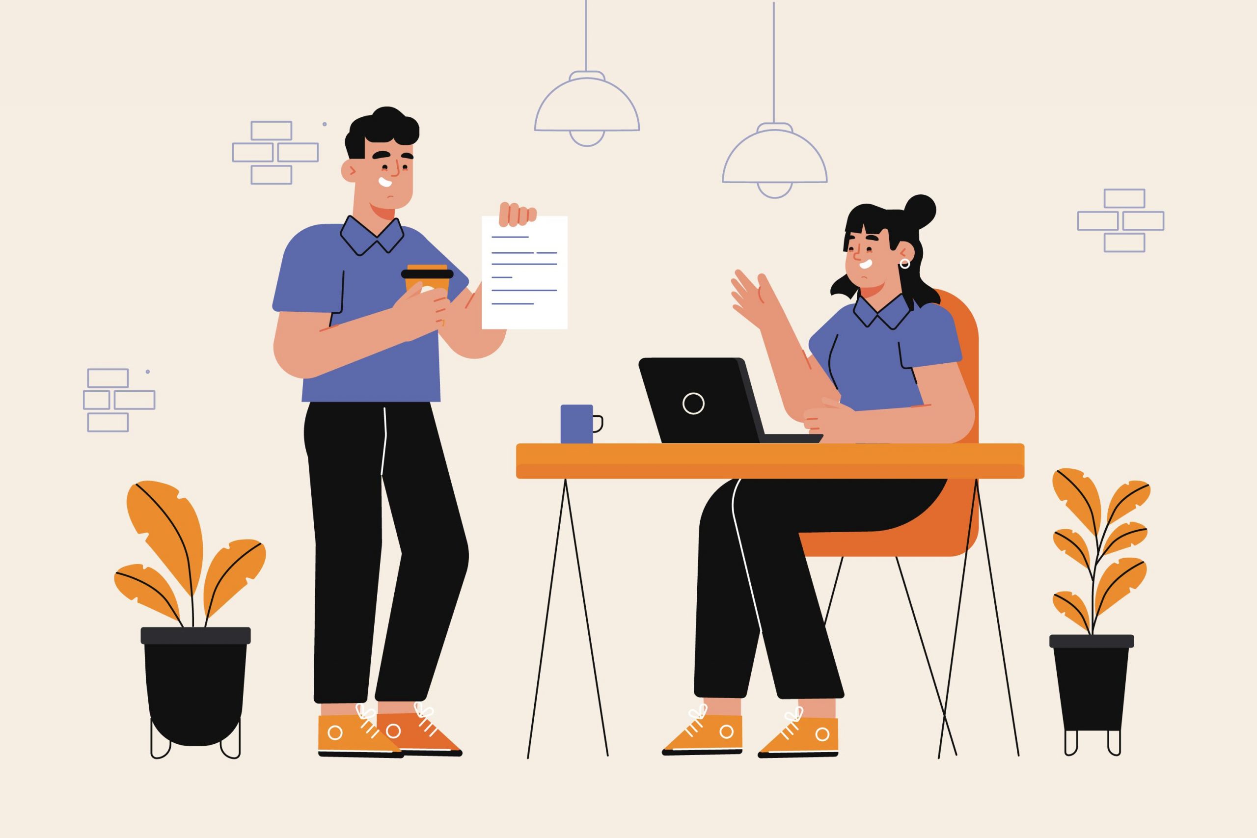 "Illustration of two work colleagues having a meeting"