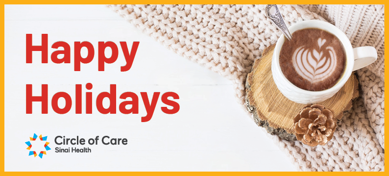 "Happy holidays header with hot chocolate mug"