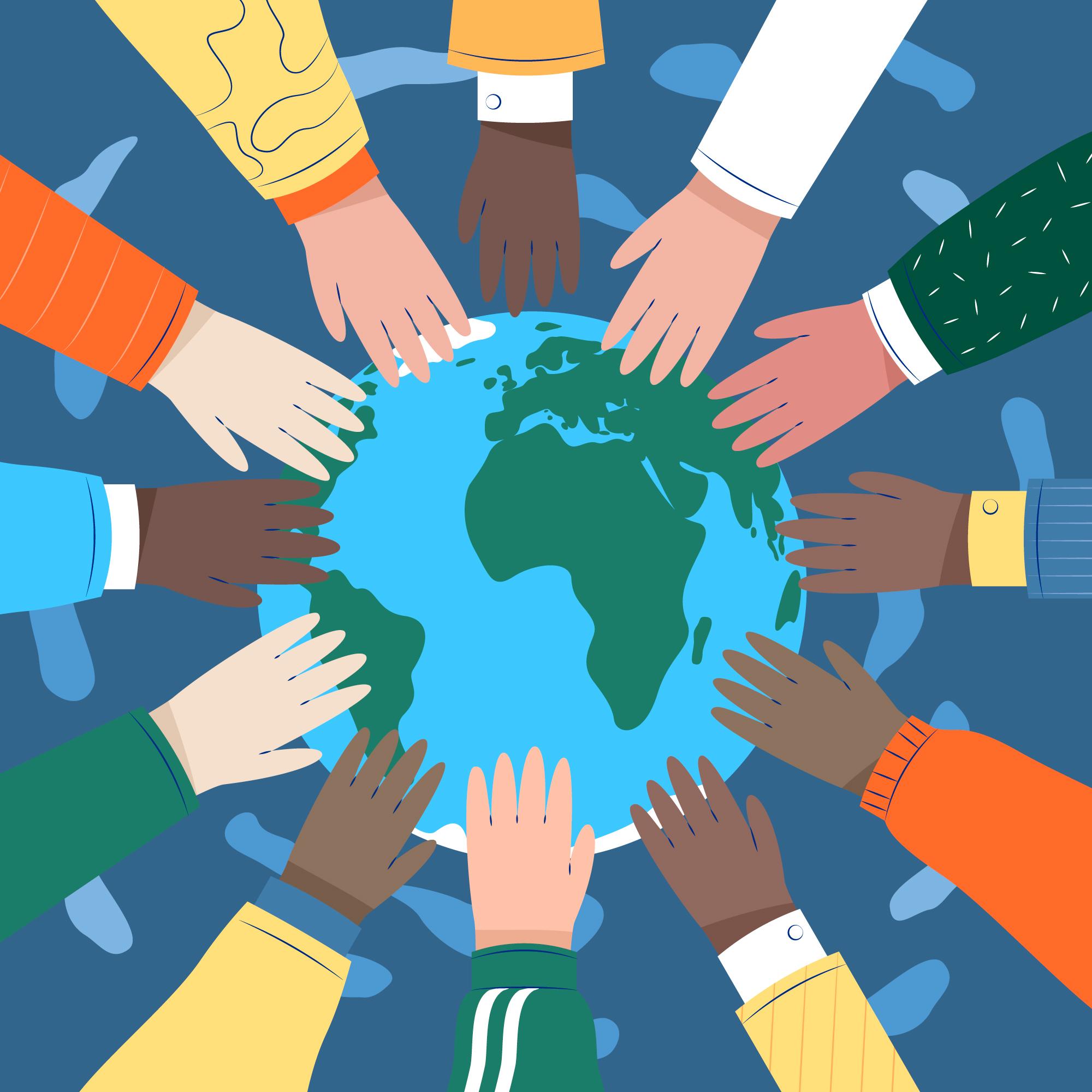 "hands over earth world globe equality ending racism"