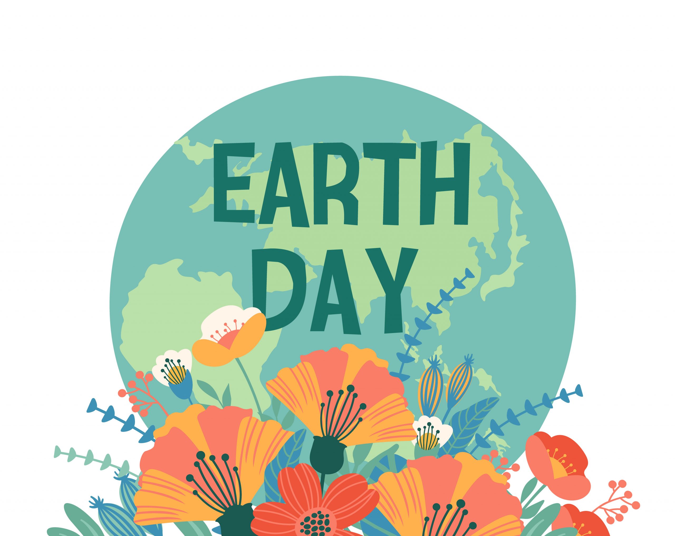 "Earth Day illustration globe and flowers"