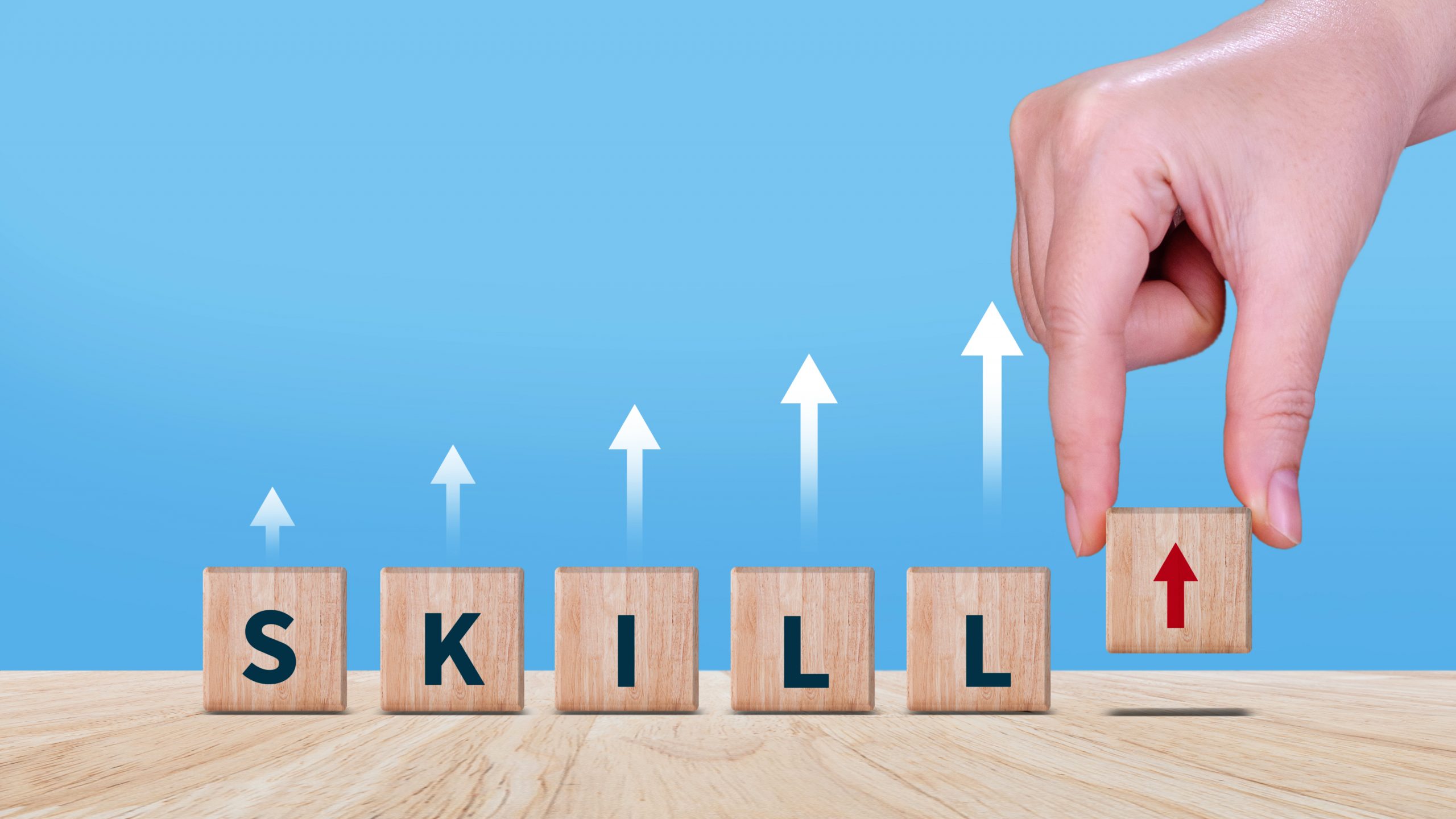 "Wooden Cube Letters Skill Upgrade Concept"
